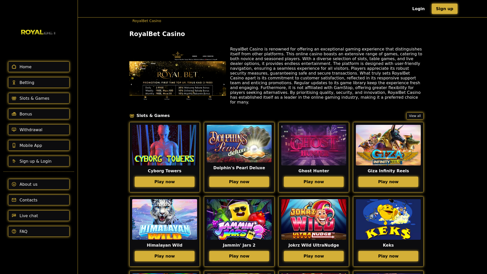 website screenshot of https://royalbetcasino.me.uk