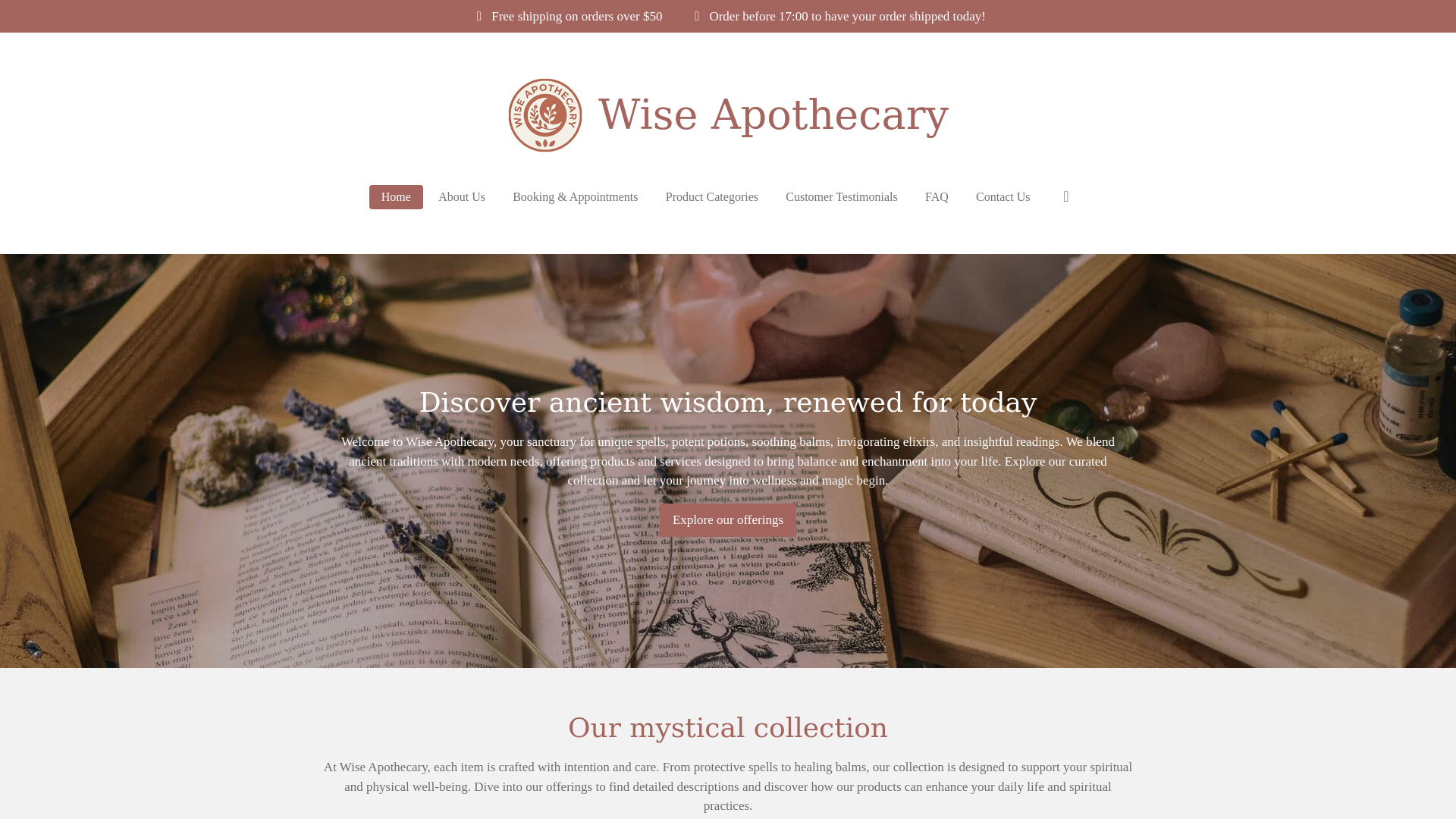 website screenshot of https://wise-apothecary.com/