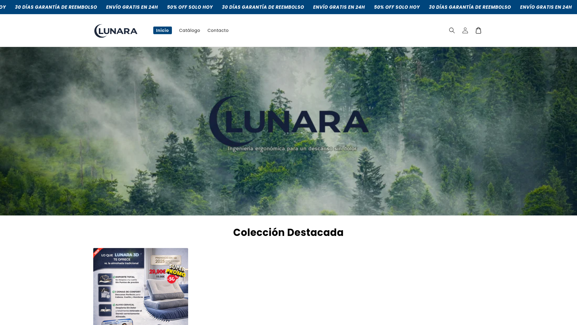 website screenshot of https://lunarahome.es/