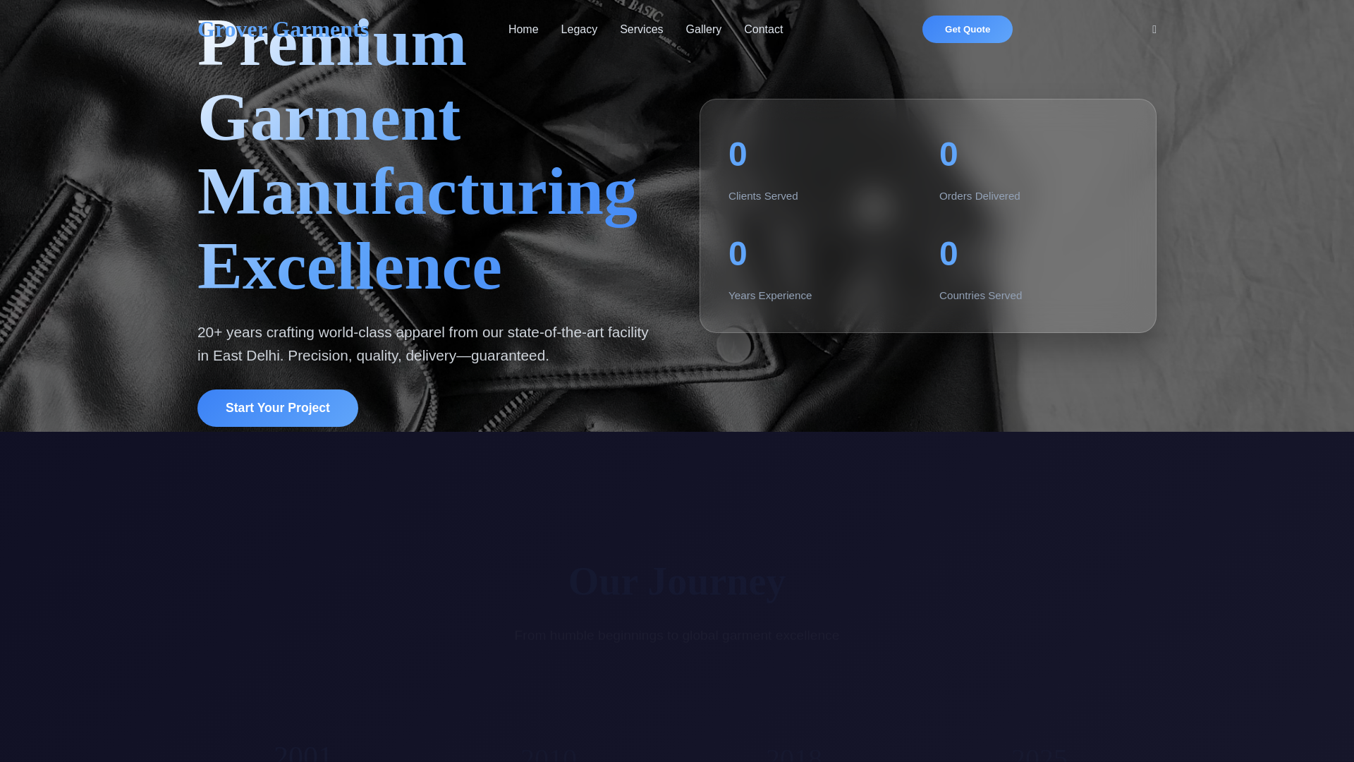 website screenshot of https://grovergarments.shop/