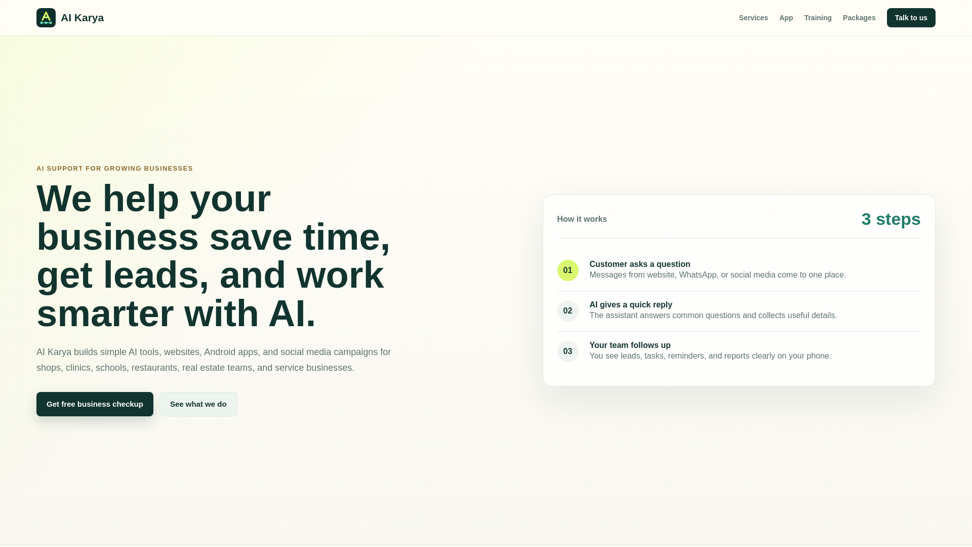 website screenshot of https://aikarya.com/