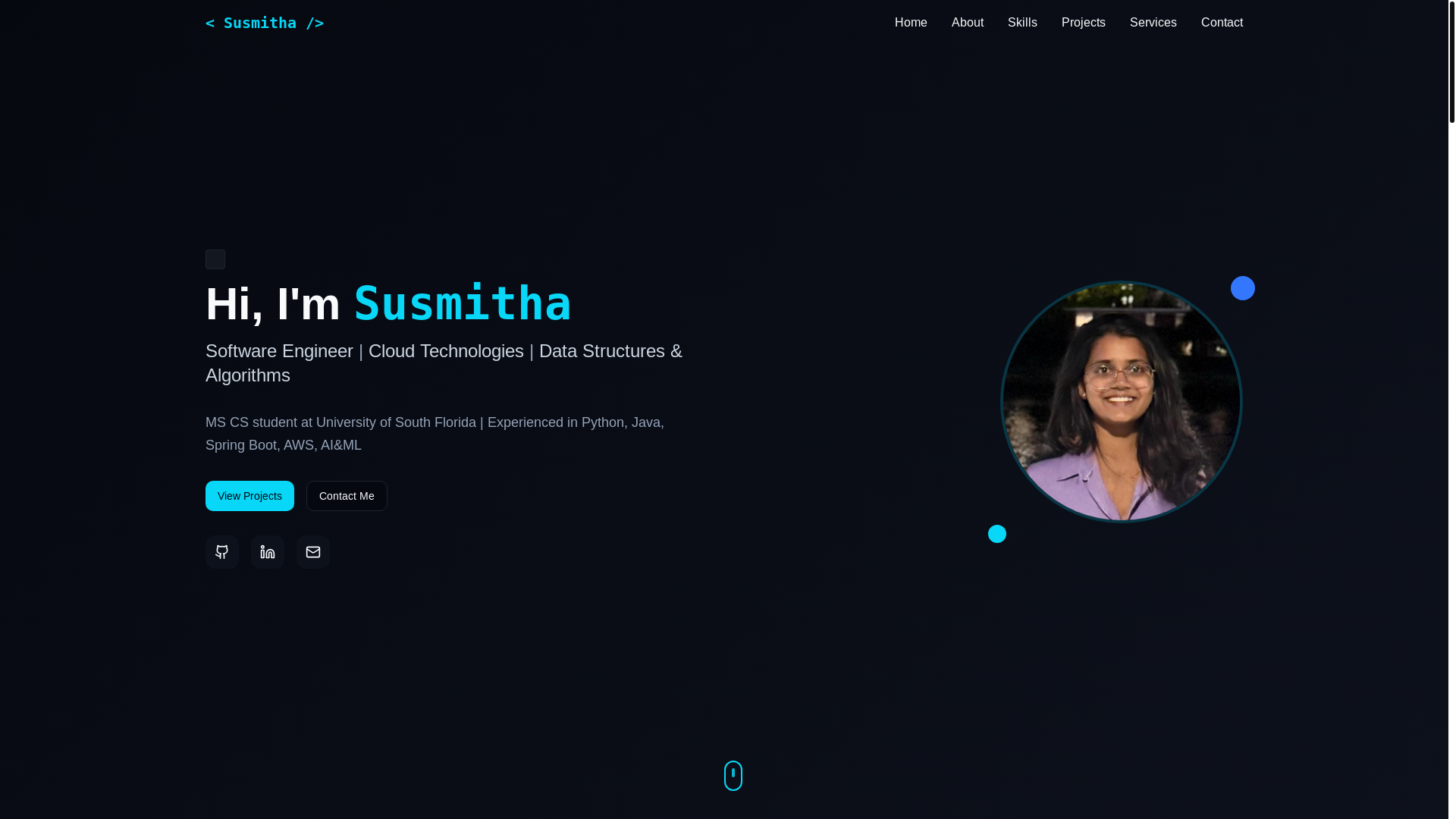 website screenshot of https://susmitha-portfolio.online/