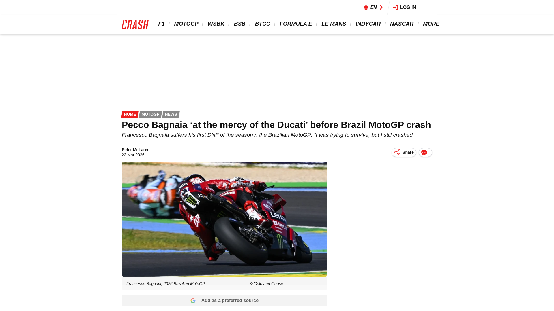 website screenshot of https://www.crash.net/motogp/news/1091890/1/pecco-bagnaia-mercy-ducati-brazil-motogp-crash