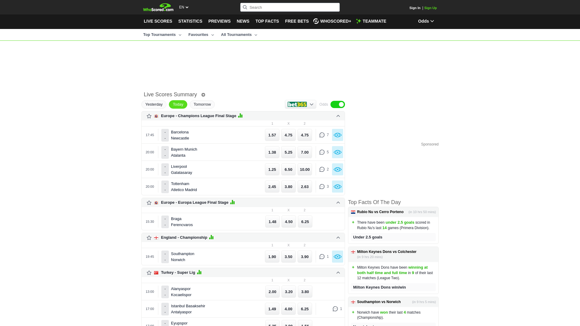 website screenshot of https://www.whoscored.com/?utm_source=perplexity