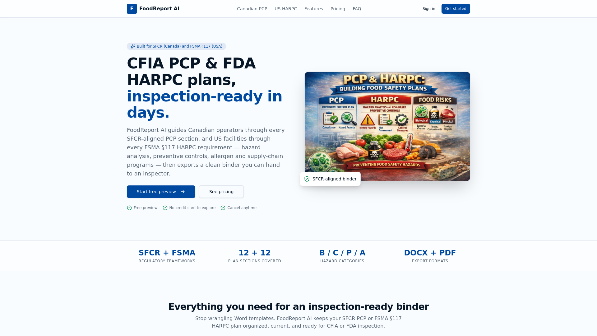 website screenshot of https://foodreport.ai/