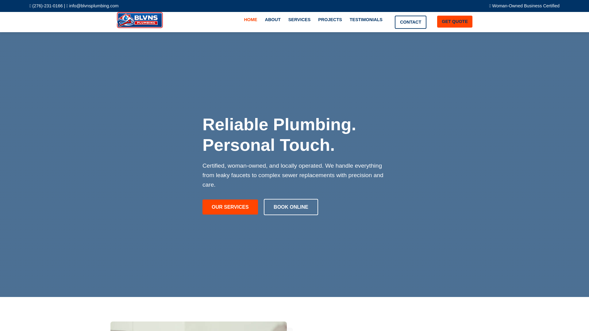 website screenshot of https://blvnsplumbing.com/