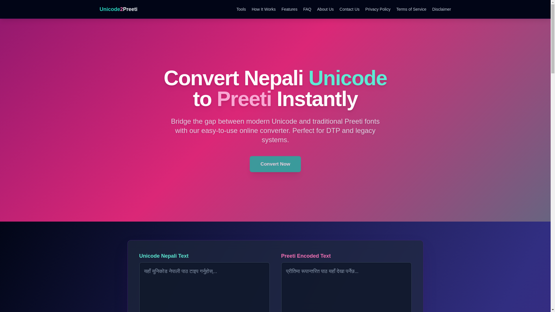 website screenshot of https://unicode-to-preeti-4o1.pages.dev/