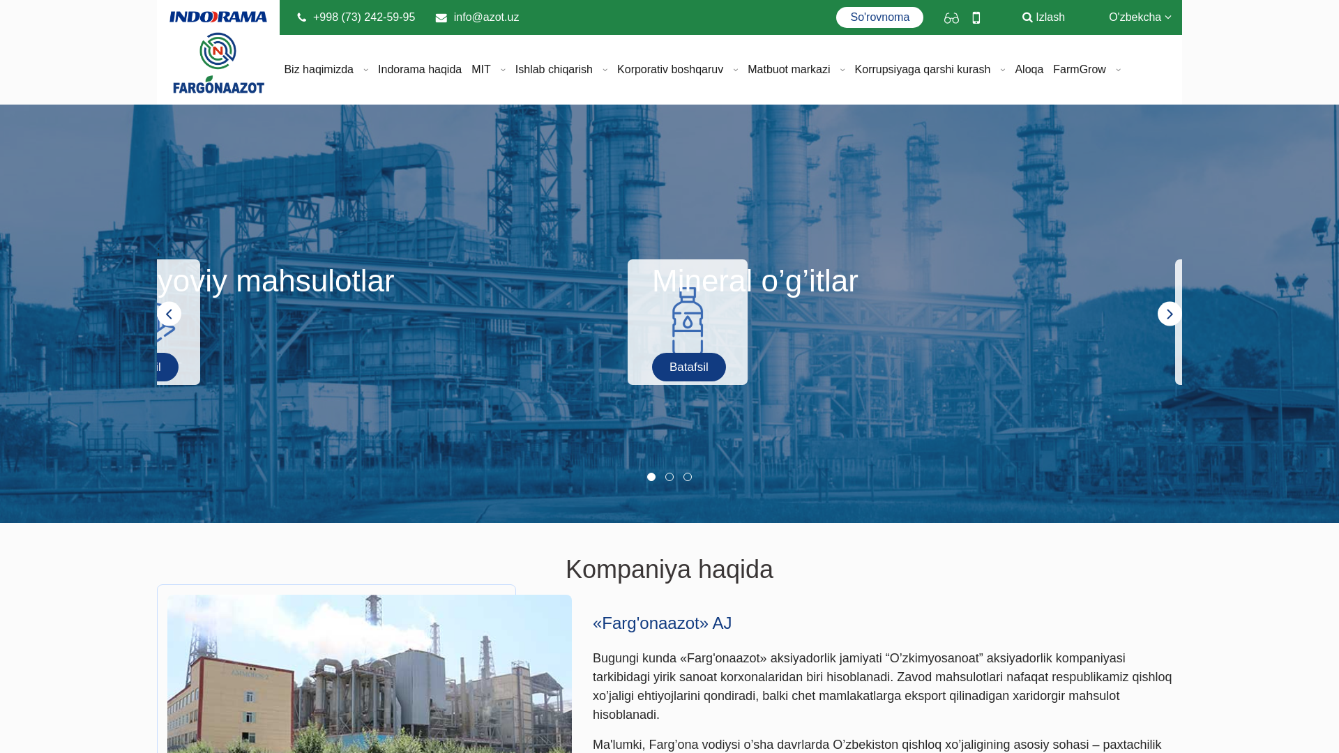 website screenshot of https://azot.uz/