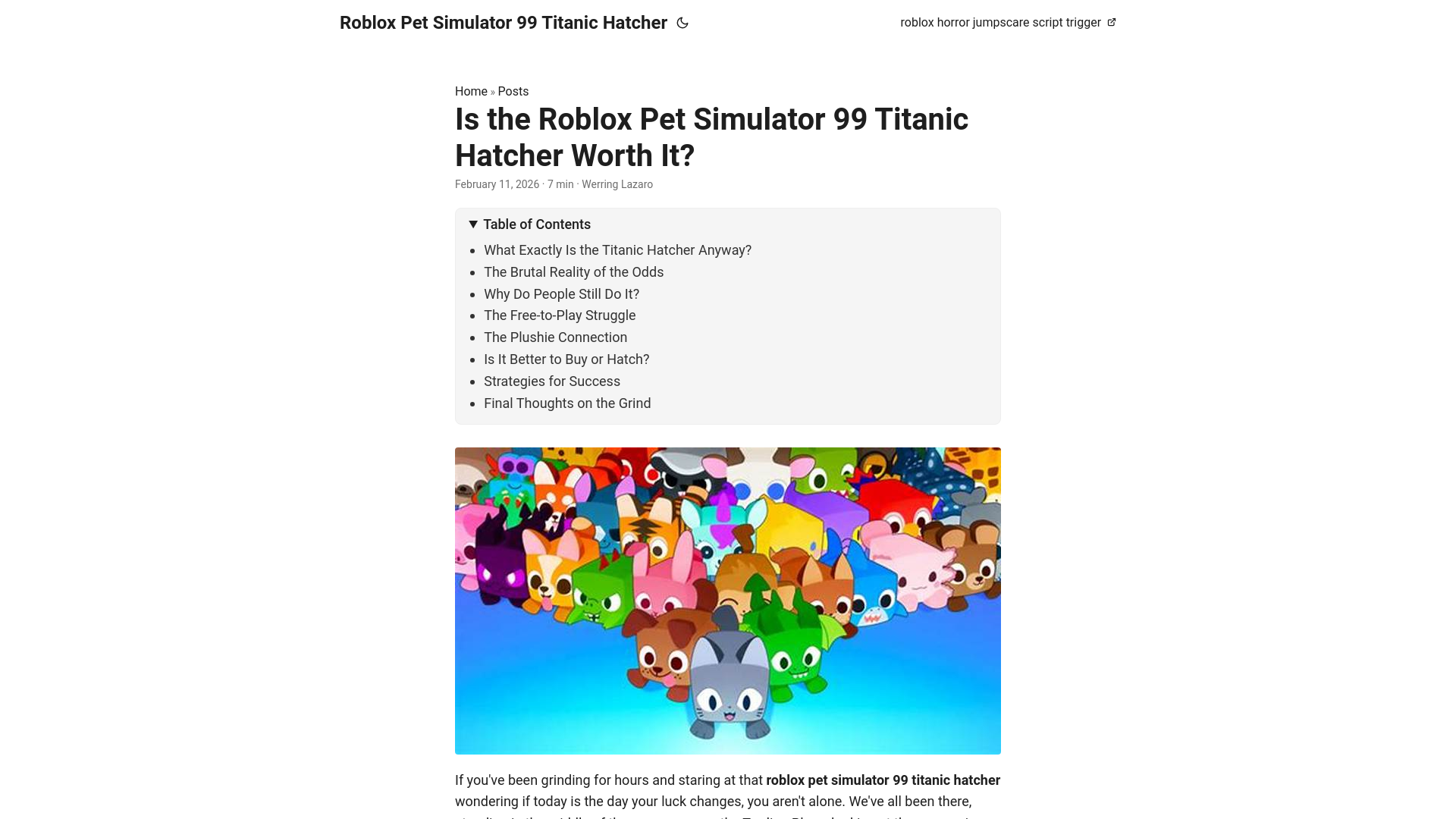 website screenshot of https://roblox-pet-simulator-99-titanic-hatcher.pages.dev/