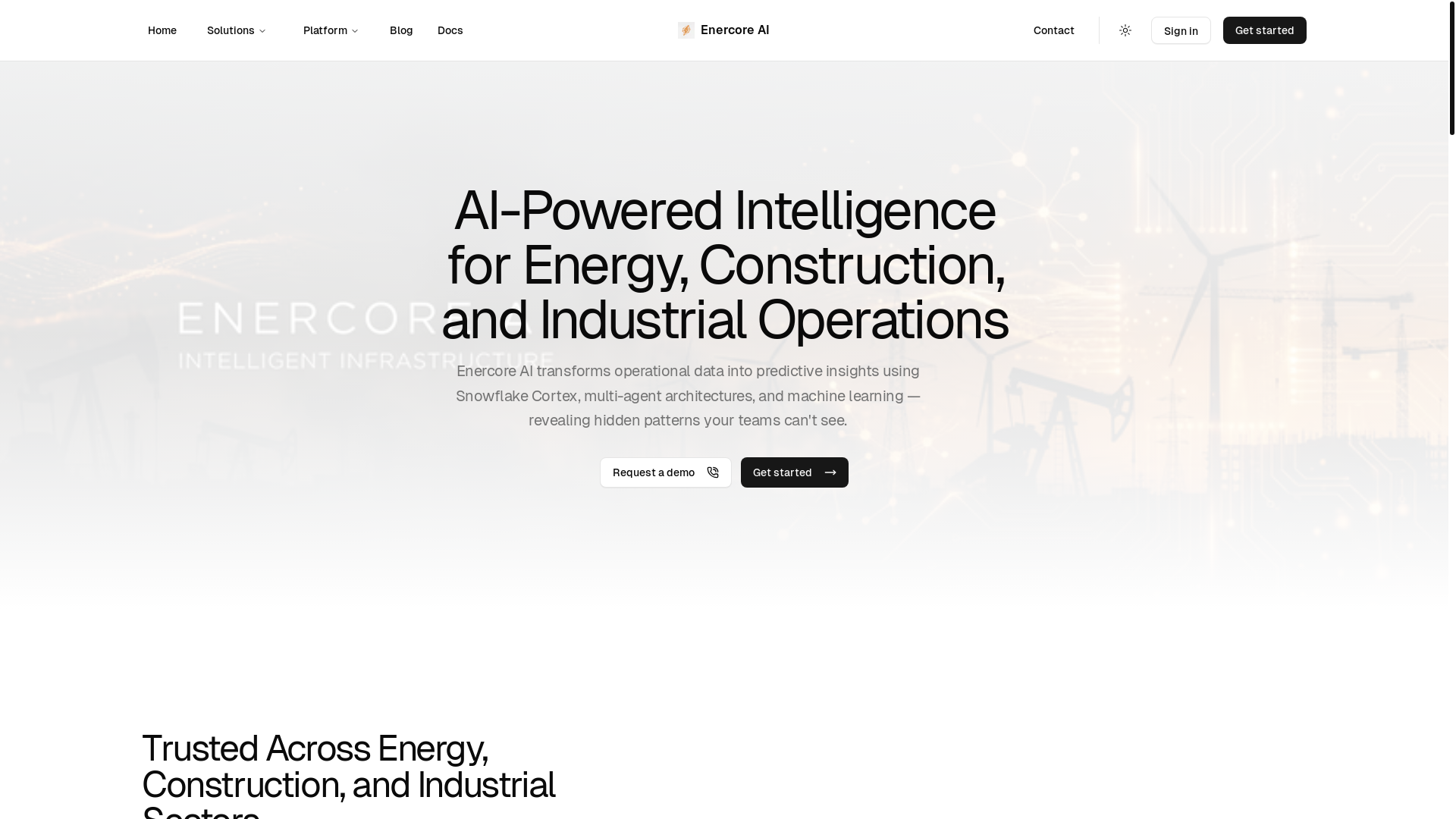 website screenshot of https://enercore.ai/