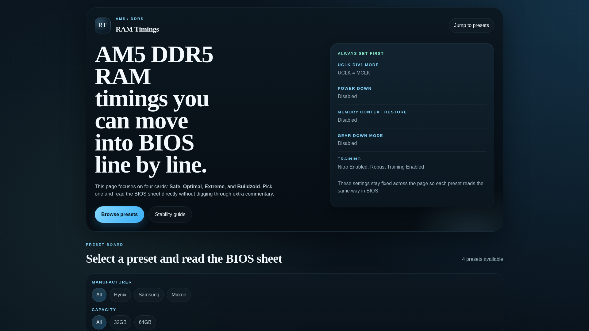 website screenshot of https://ramtimings.com/