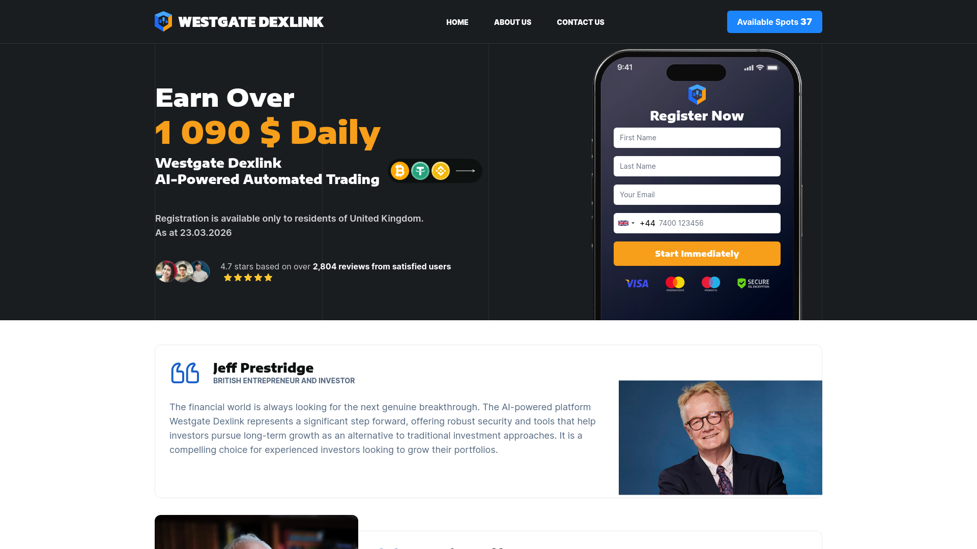 website screenshot of https://westgate-dexlink.com