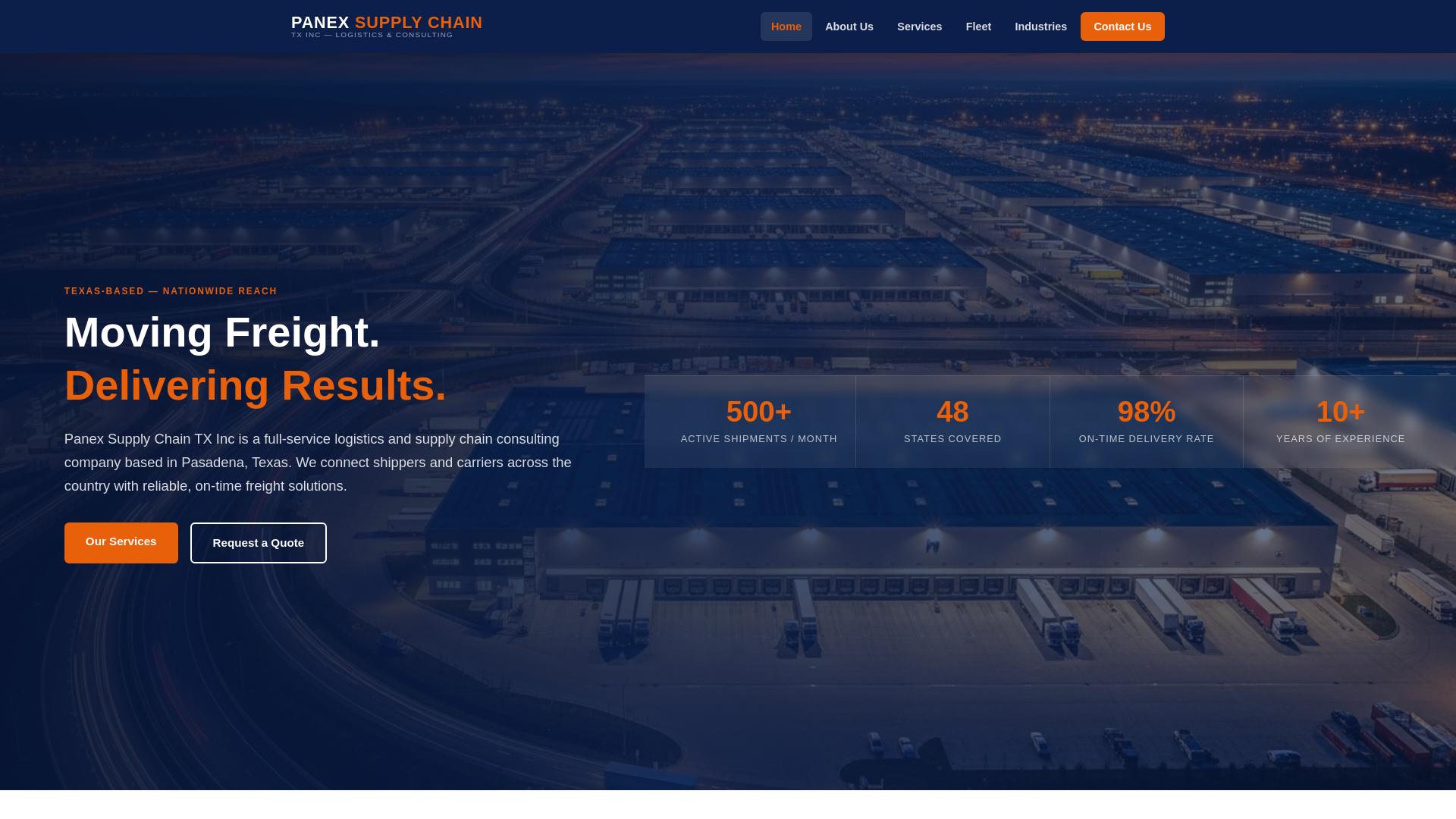 website screenshot of https://panexsupplychain.com/