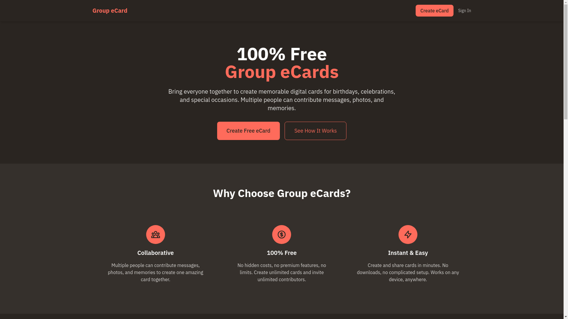 website screenshot of https://freeforallecards.com/