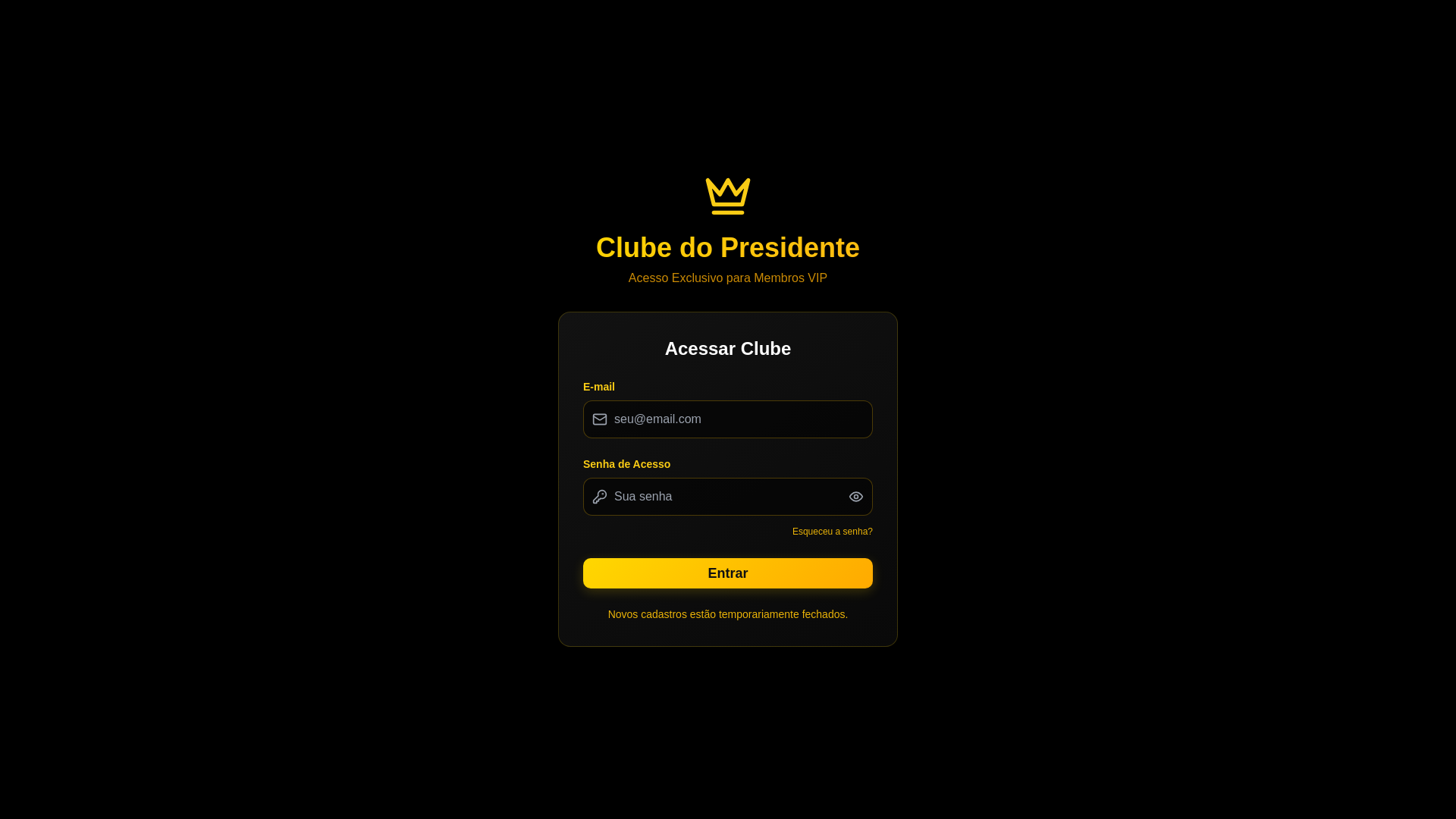 website screenshot of https://clubedopresidentevip.com.br