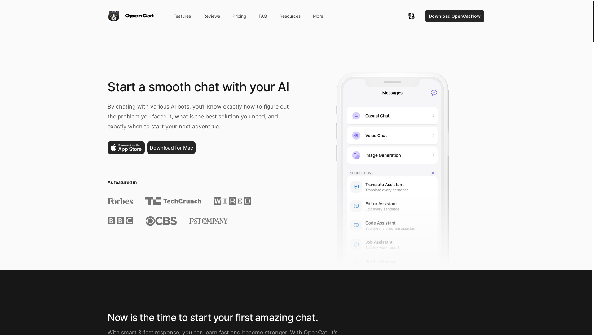 website screenshot of https://opencat.app