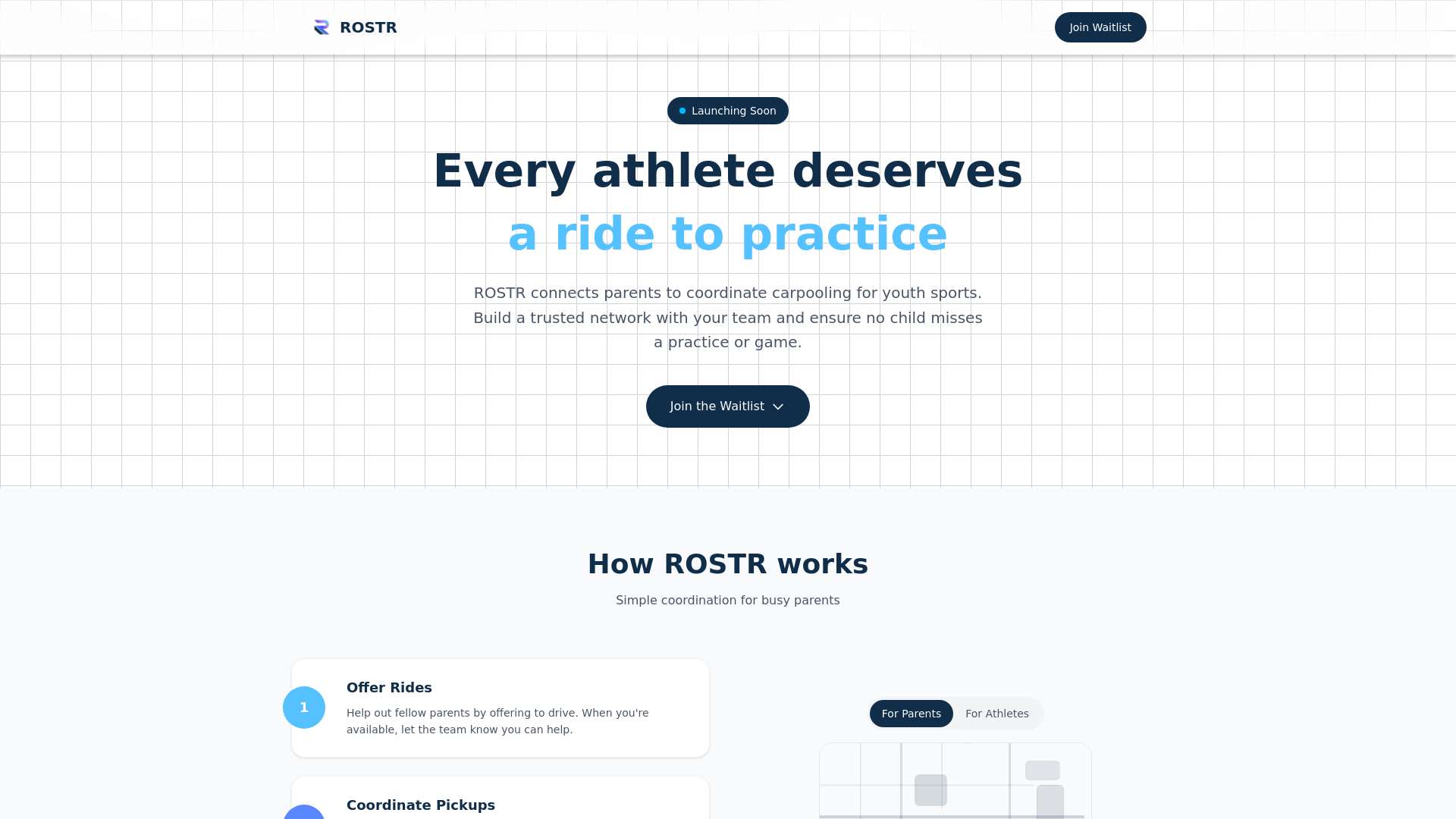 website screenshot of https://ridewithrostr.com