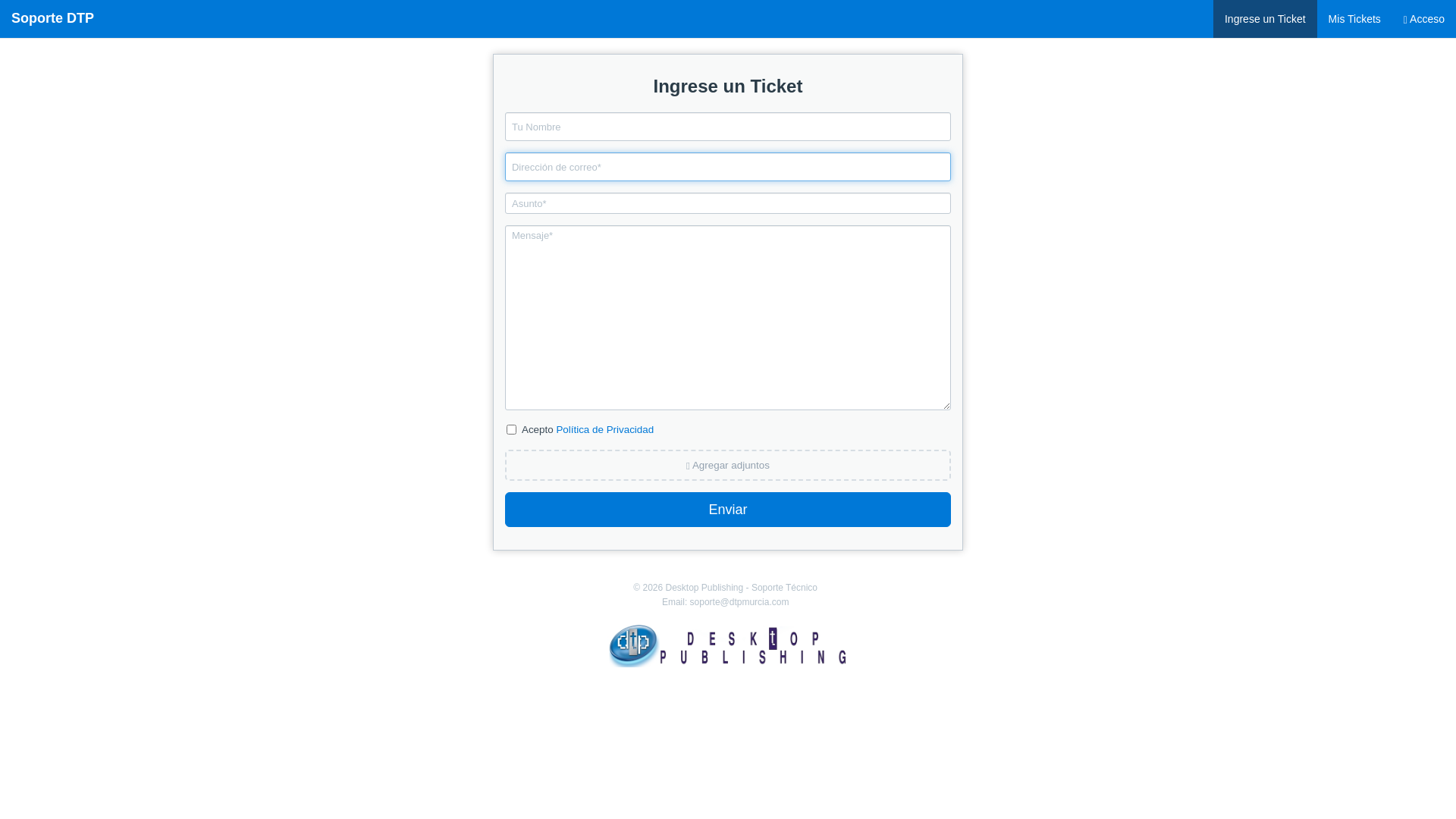 website screenshot of https://soporte.dtpmurcia.es