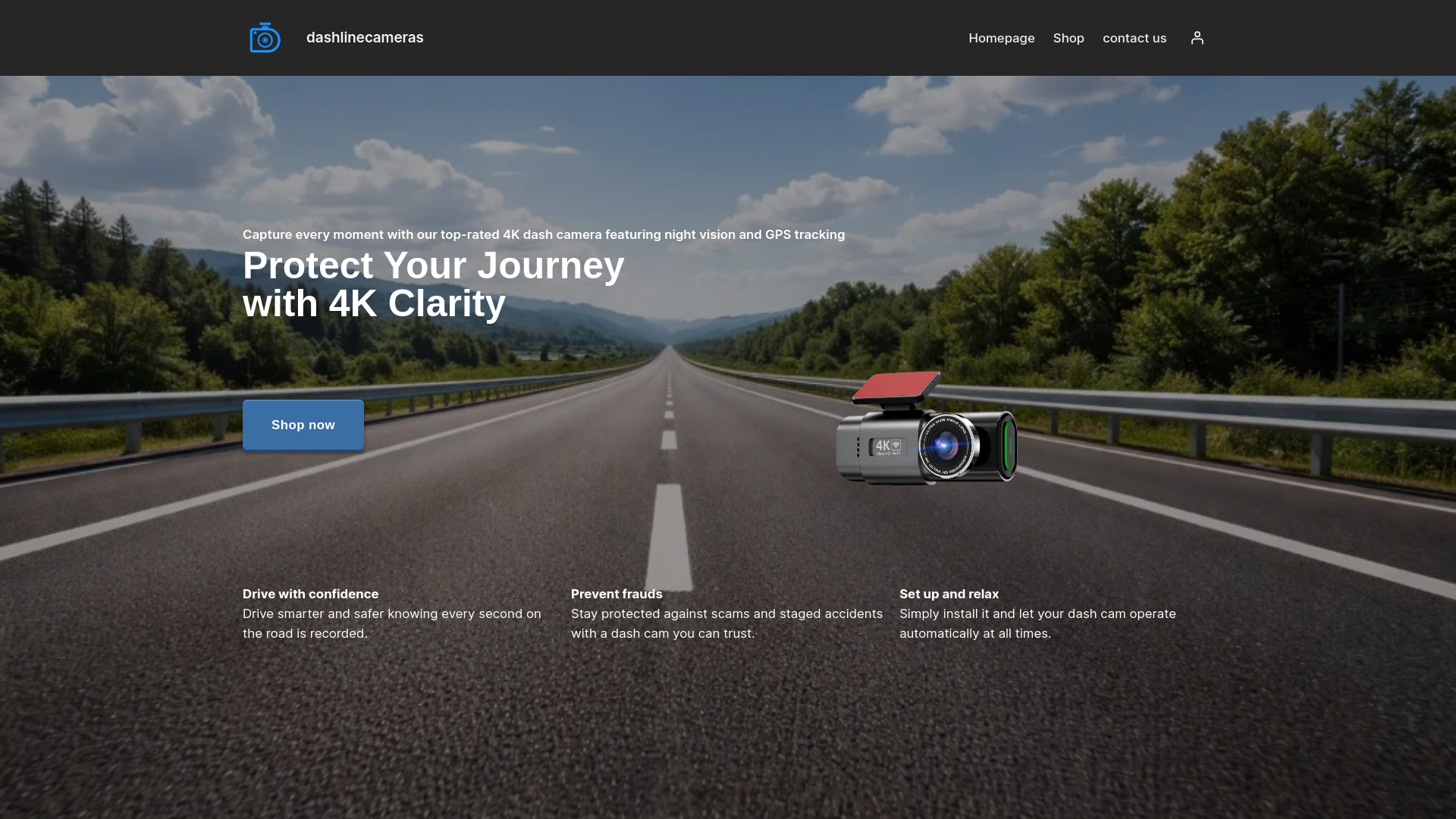 website screenshot of https://dashlinecameras.com/