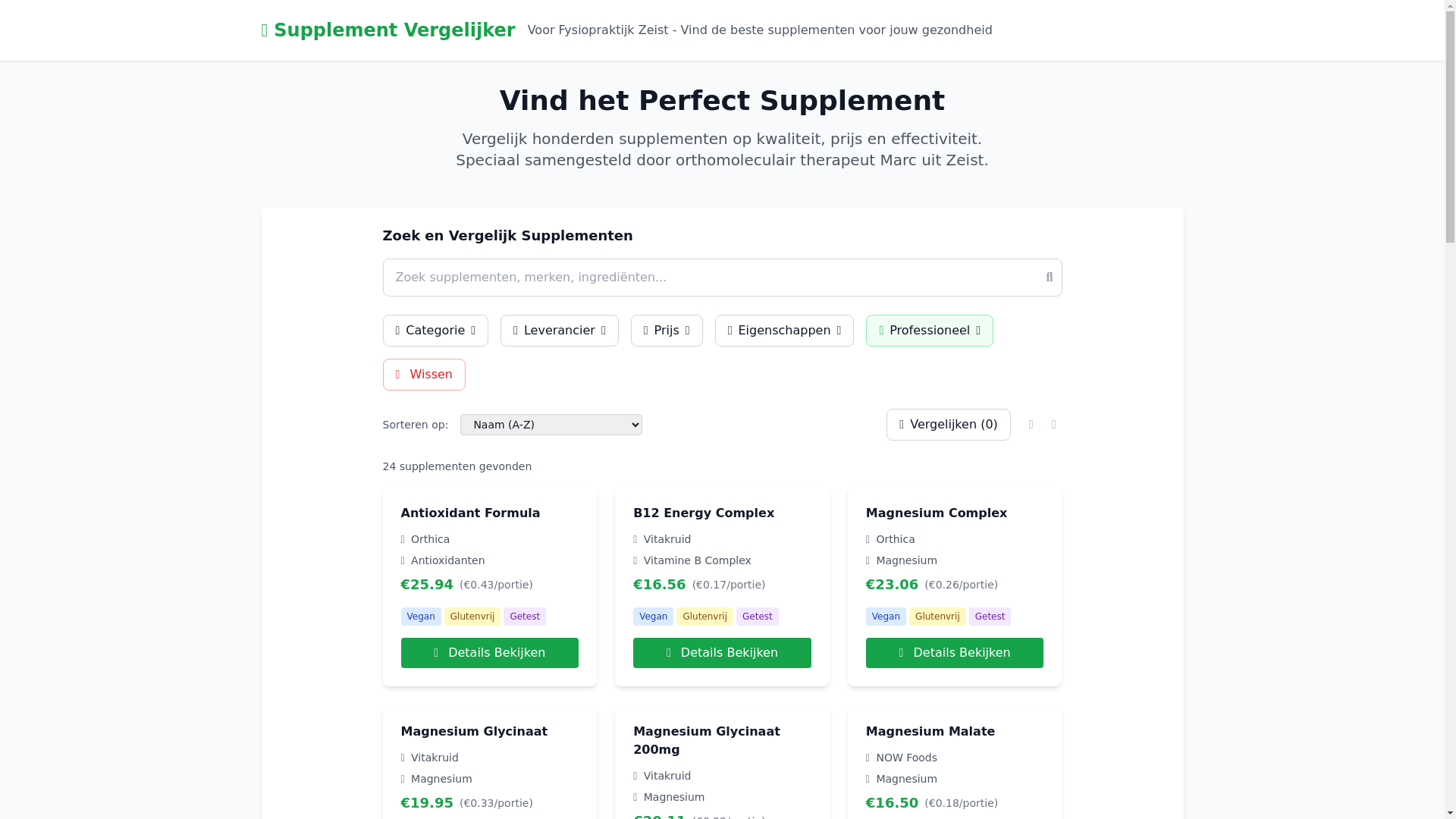 website screenshot of https://supplement-vergelijker.pages.dev/