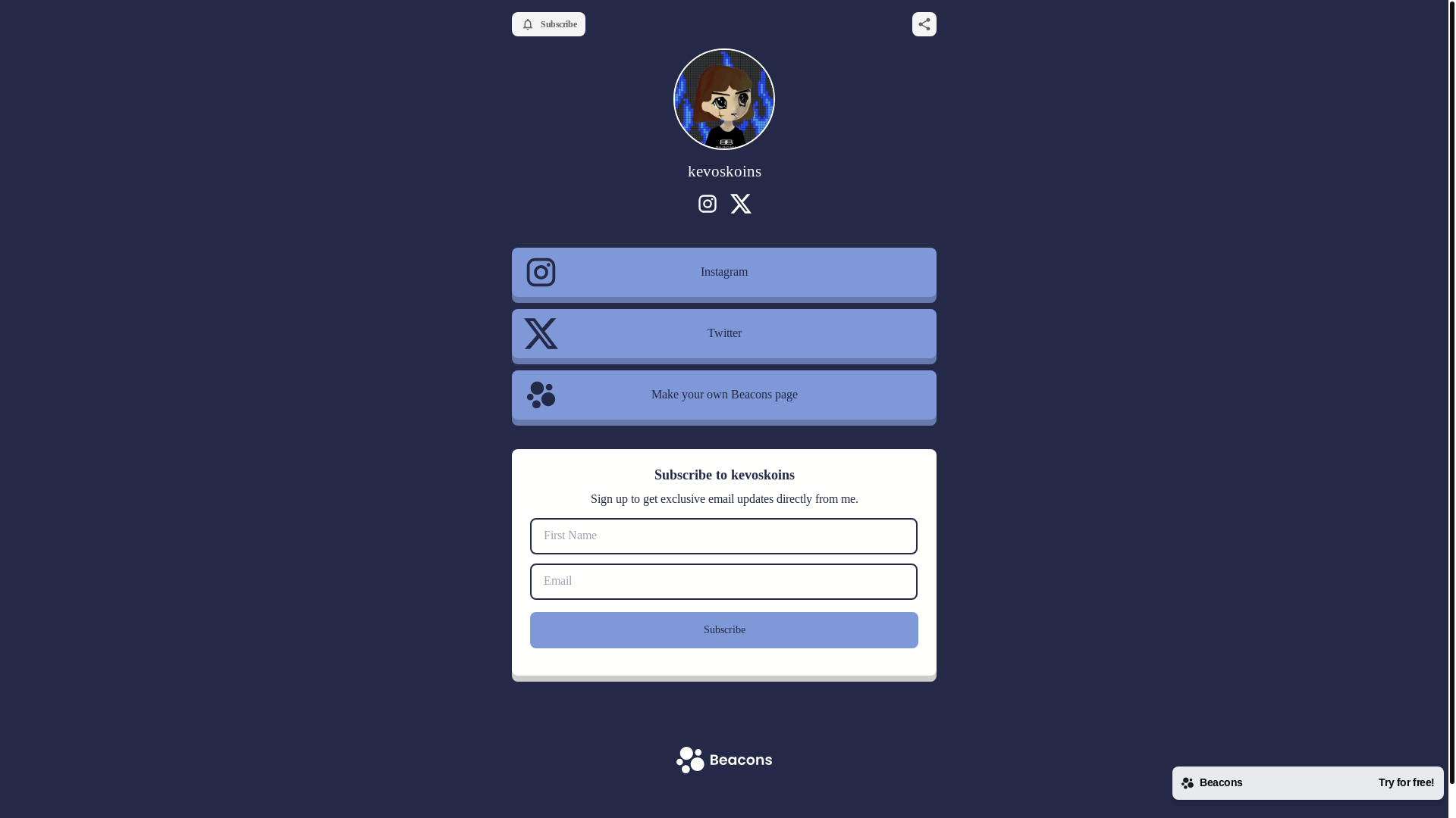 website screenshot of https://kevoskoins.com/