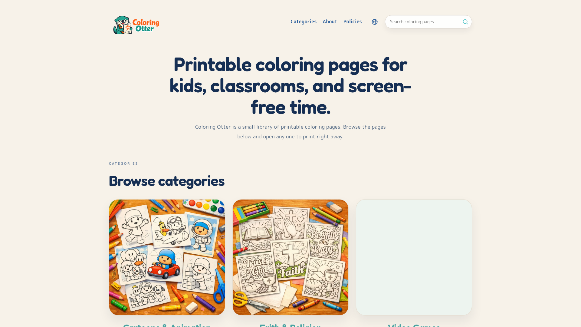website screenshot of https://coloringotter.com/