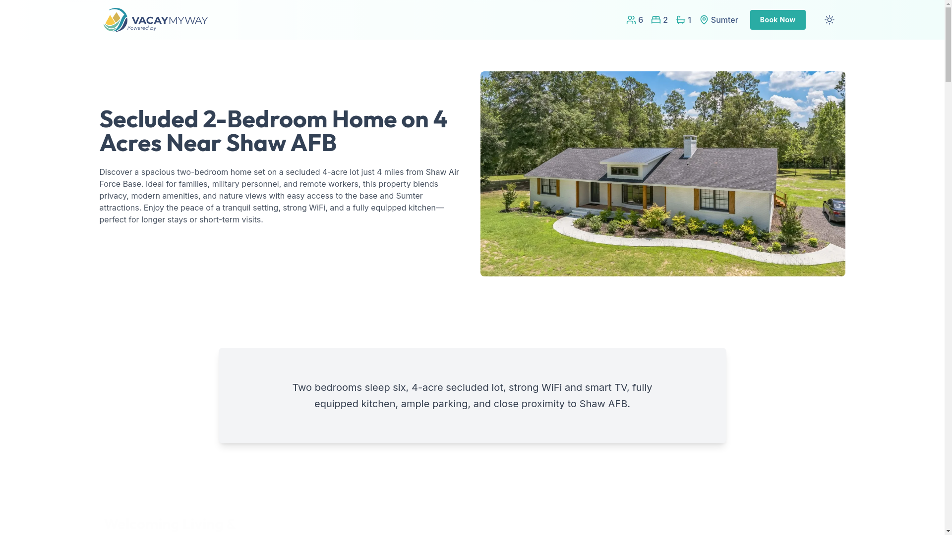 website screenshot of https://tranquilsumter.vacations/