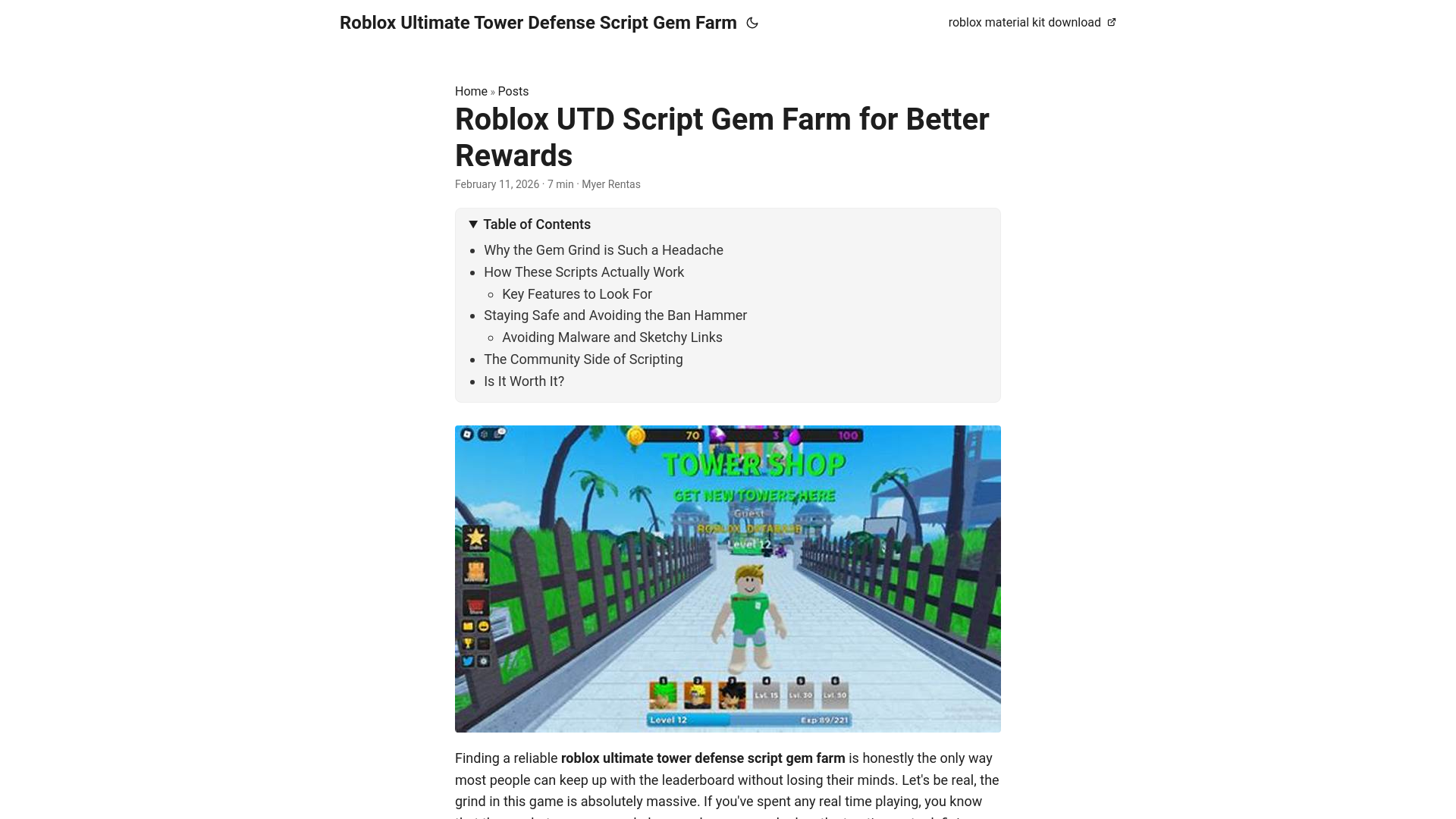 website screenshot of https://roblox-ultimate-tower-defense-script-gem-farm.pages.dev/