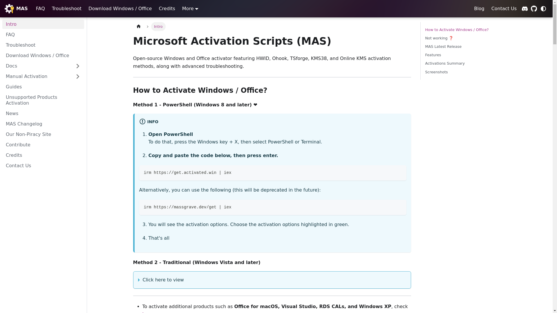 website screenshot of https://massgrave.dev/