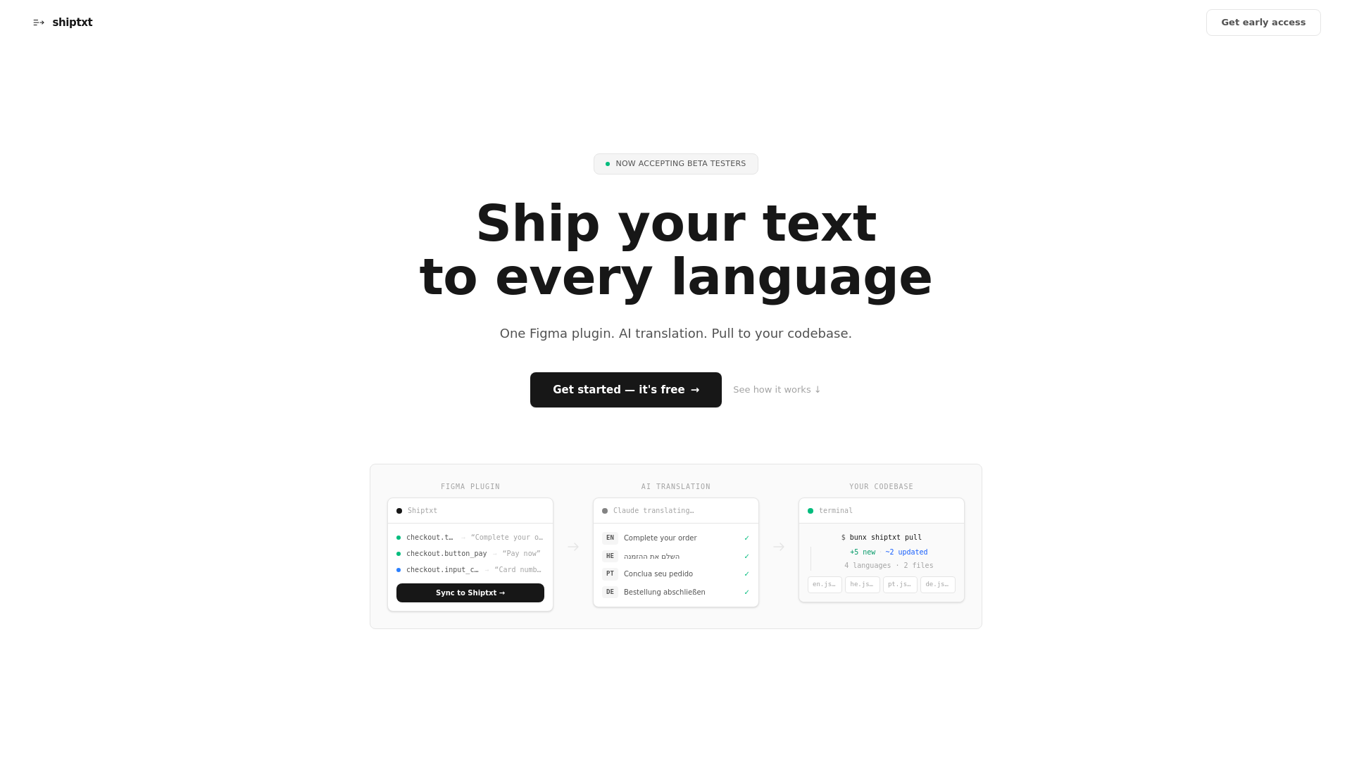 website screenshot of https://shiptxt.app