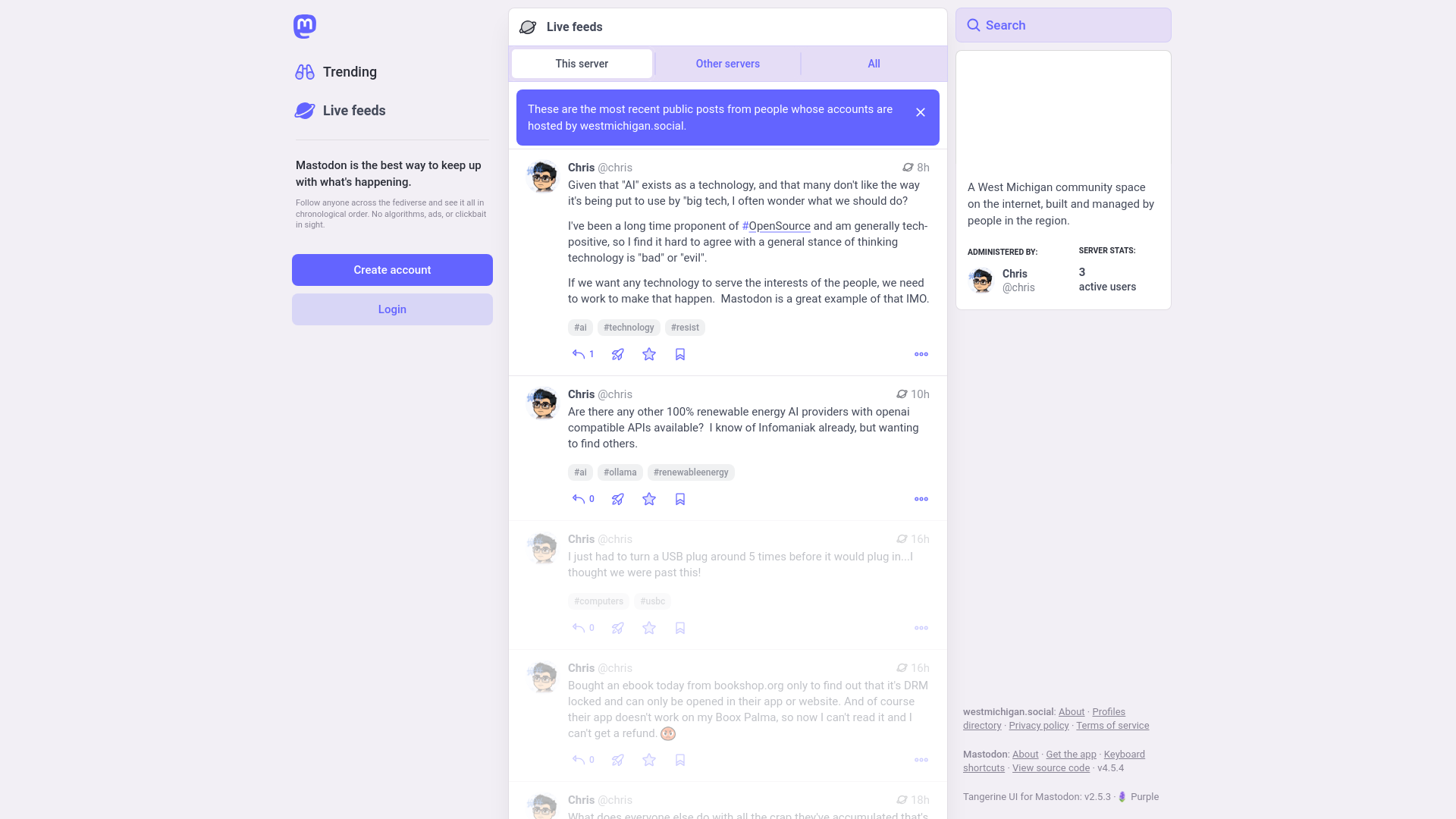 website screenshot of https://westmichigan.social/