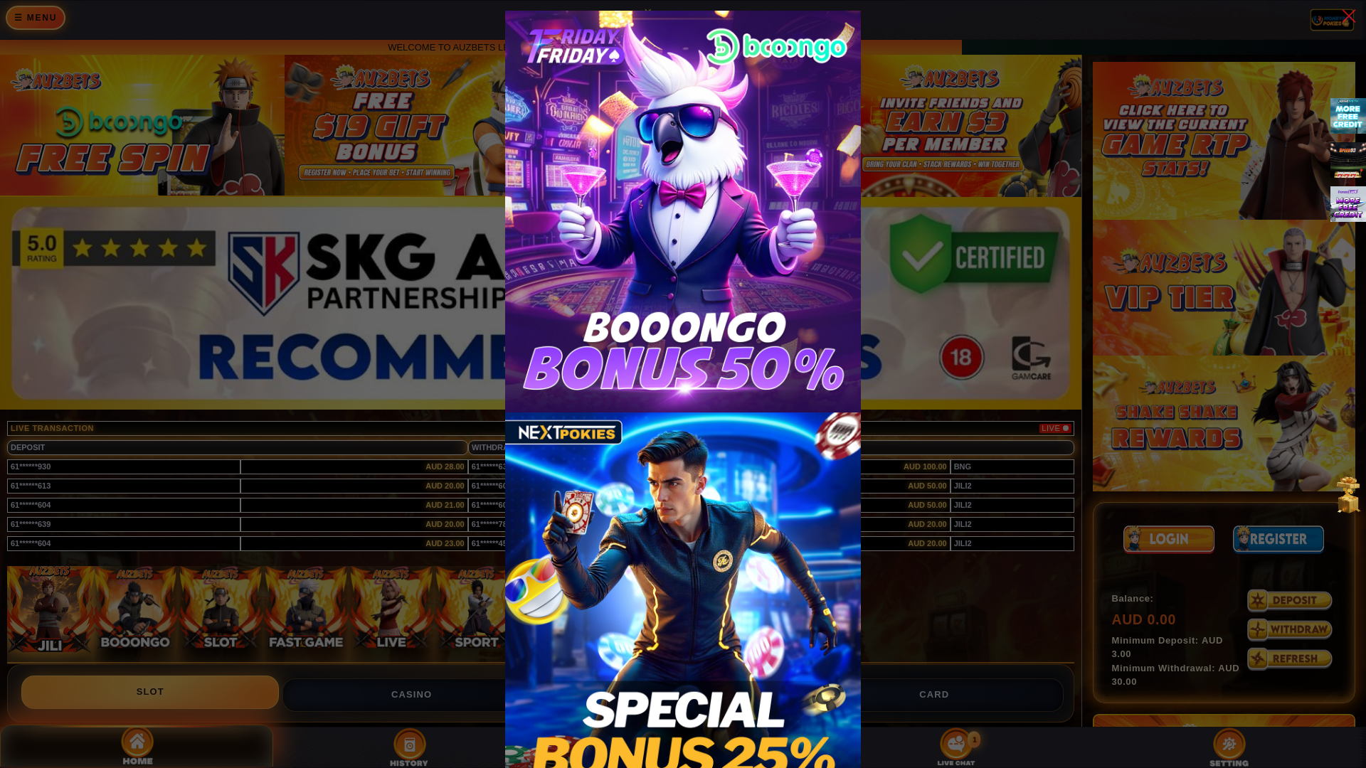 website screenshot of https://auzbets.live/