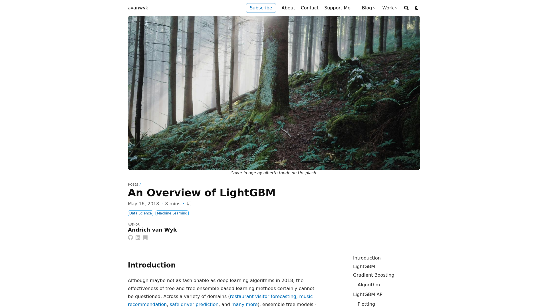 website screenshot of https://www.avanwyk.com/an-overview-of-lightgbm/