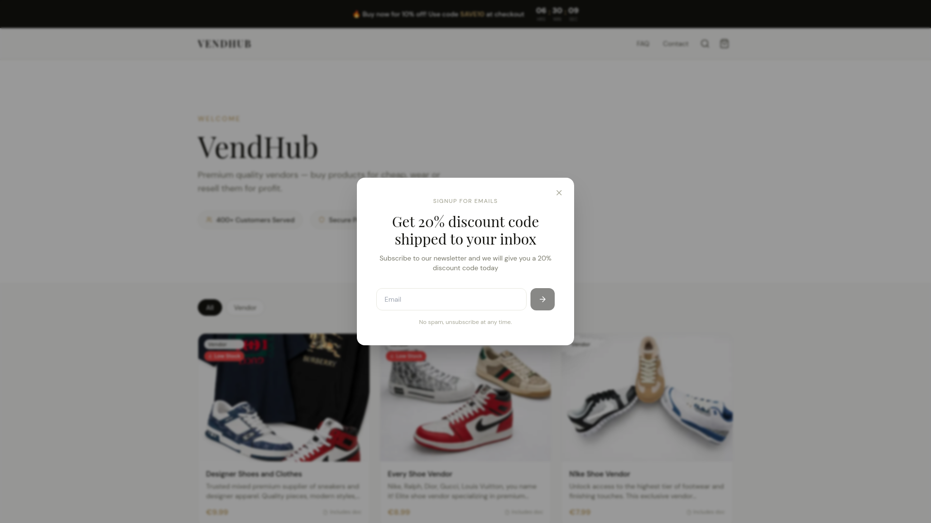 website screenshot of https://vendhub.store/