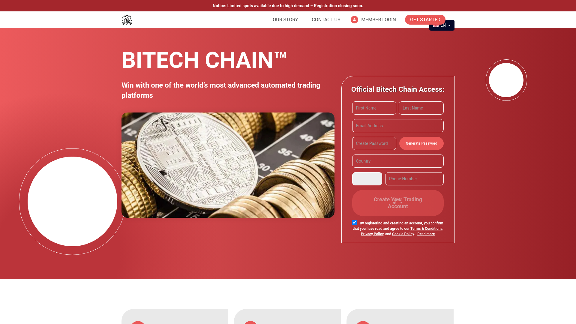 website screenshot of https://bitechchainapp.com/