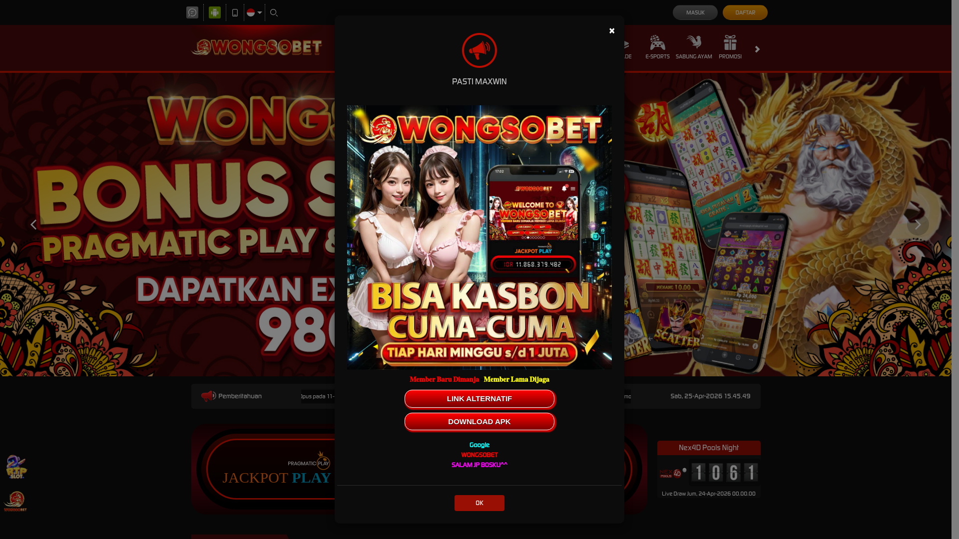 website screenshot of https://wongsobetbest.bond/