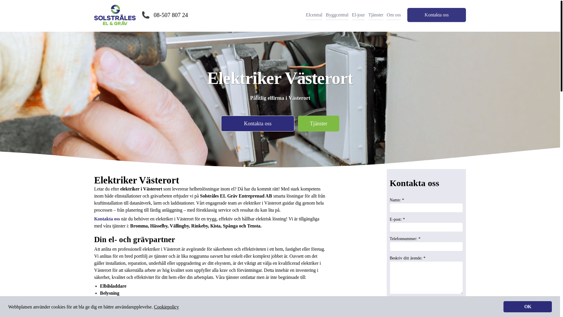 website screenshot of https://elektriker-vasterort.se/