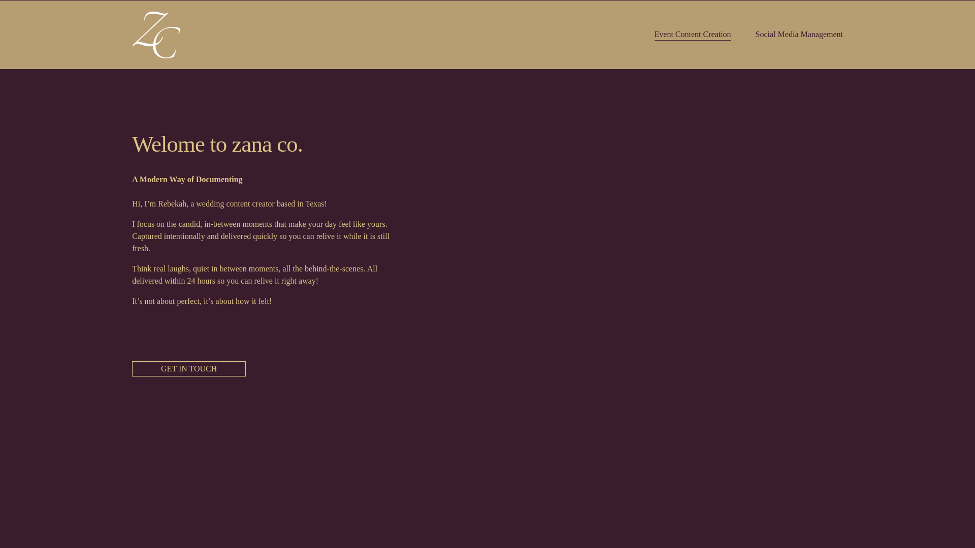website screenshot of https://zanacocreative.com