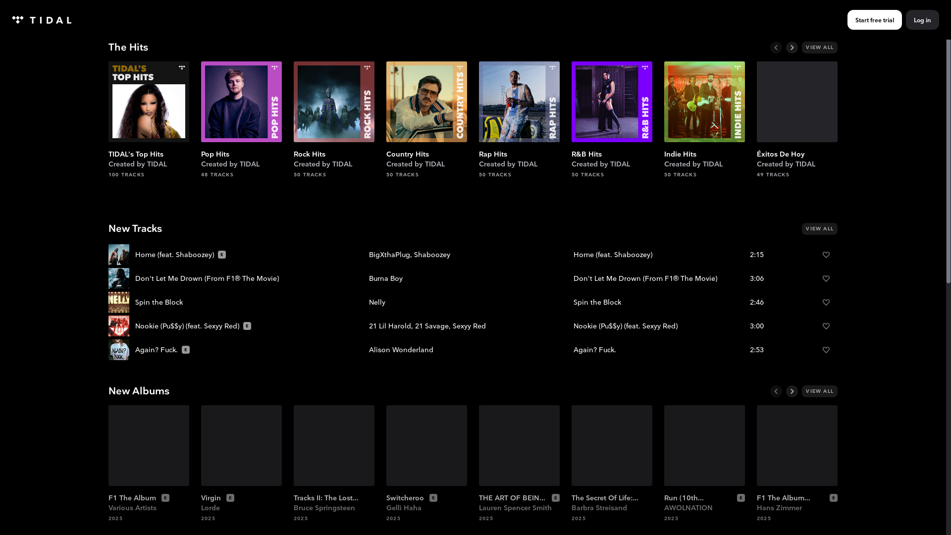 website screenshot of https://tidal.com