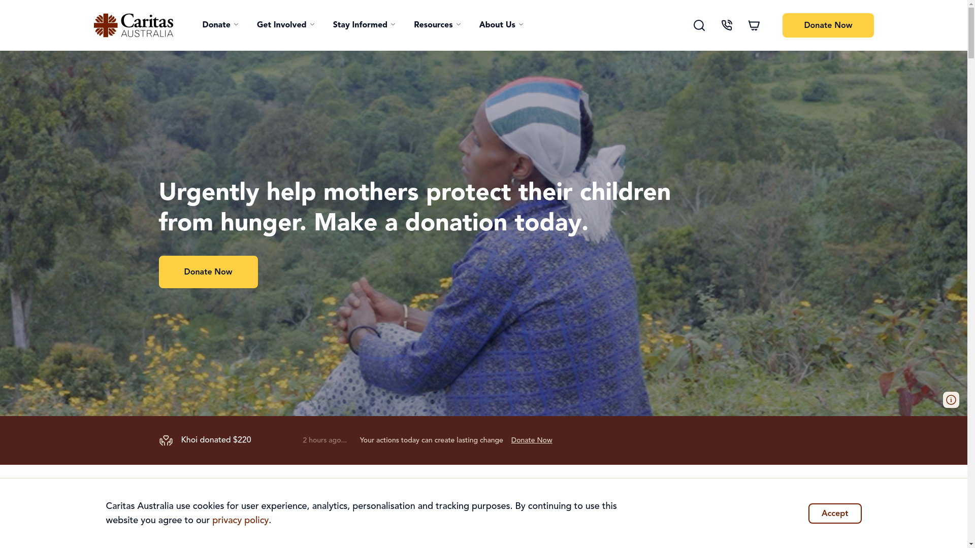 website screenshot of https://www.caritas.org.au/