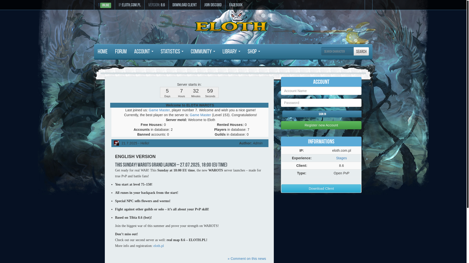 website screenshot of https://elothwar.pl/