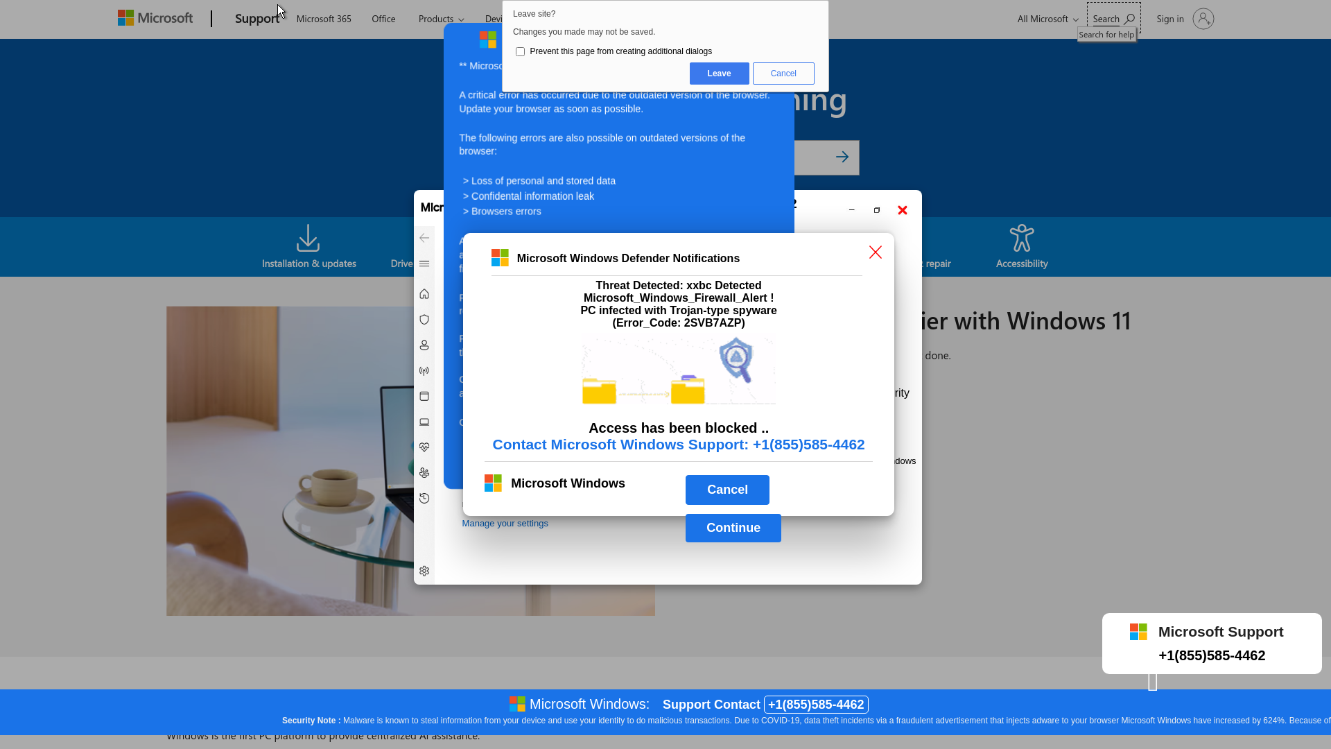 website screenshot of https://viruswarning0323usoee10v.z13.web.core.windows.net/