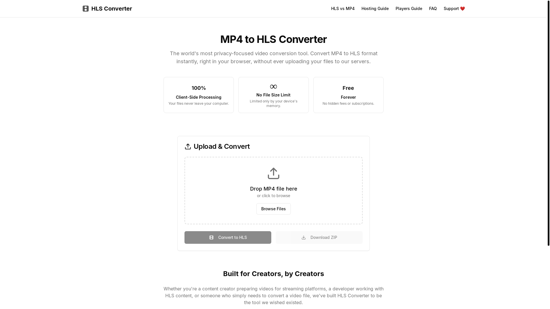 website screenshot of https://hlsconverter.com/