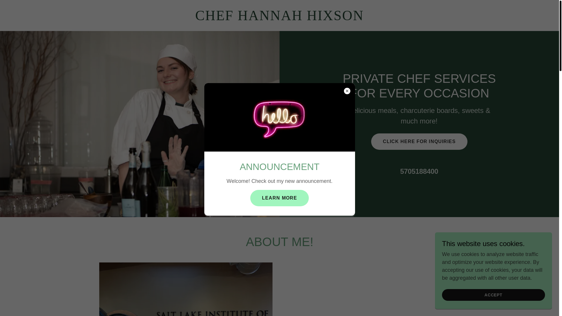 website screenshot of https://chefhannahhixson.com/