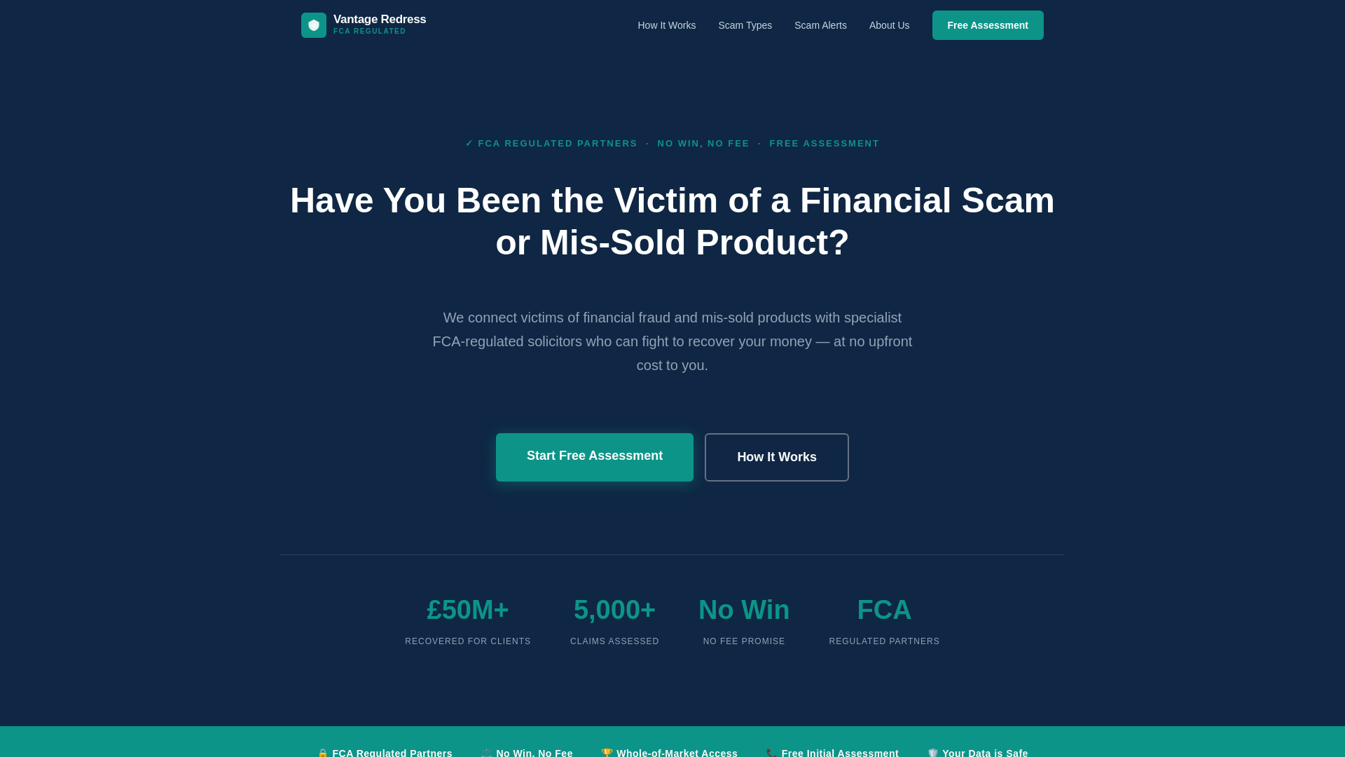 website screenshot of https://vantageredress.co.uk