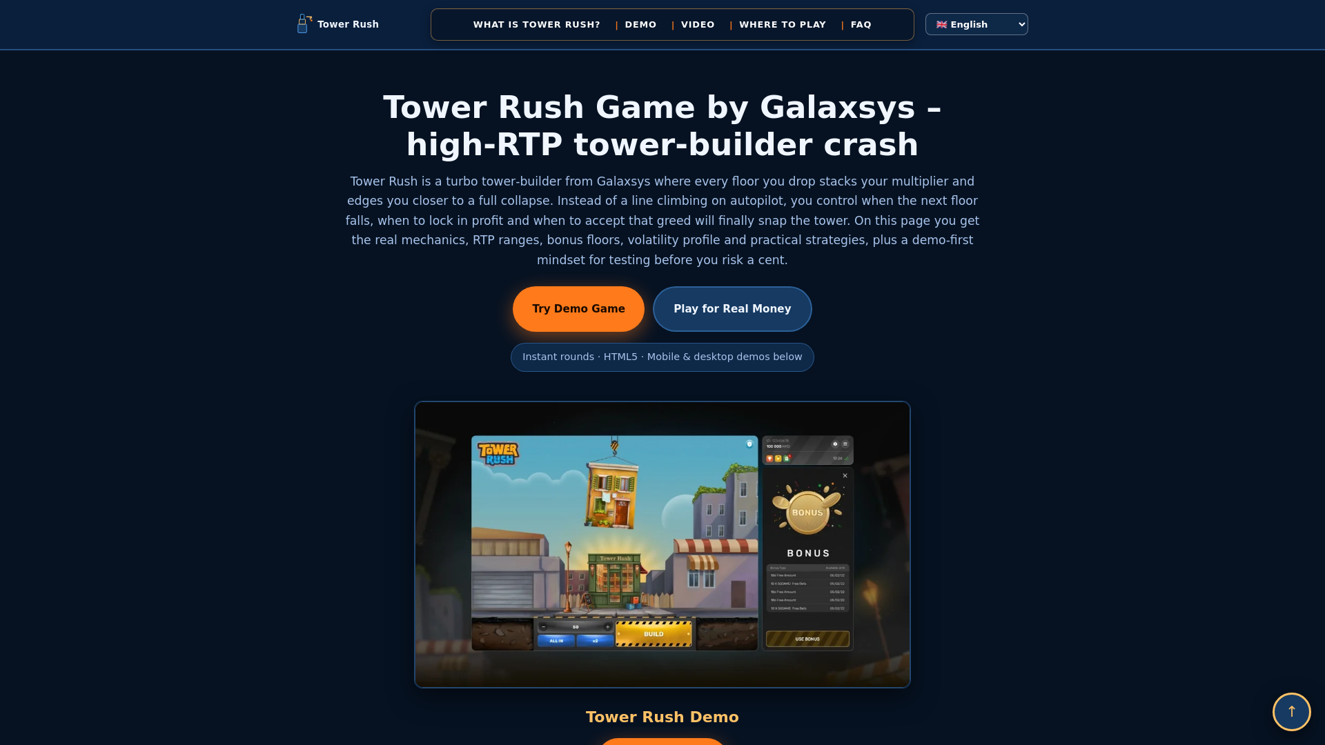 website screenshot of https://game-tower-rush.org