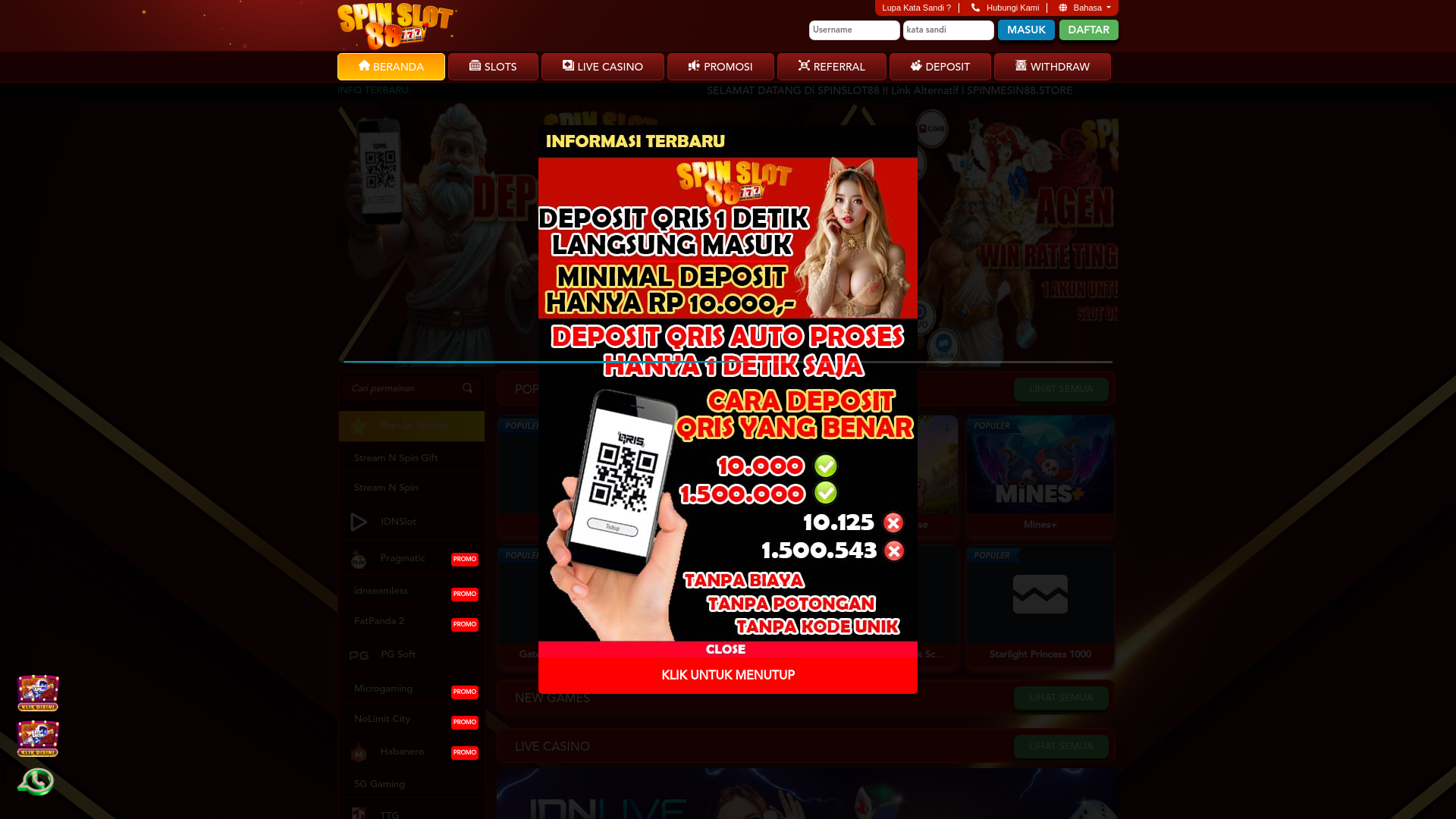 website screenshot of https://spinslot-88.website/