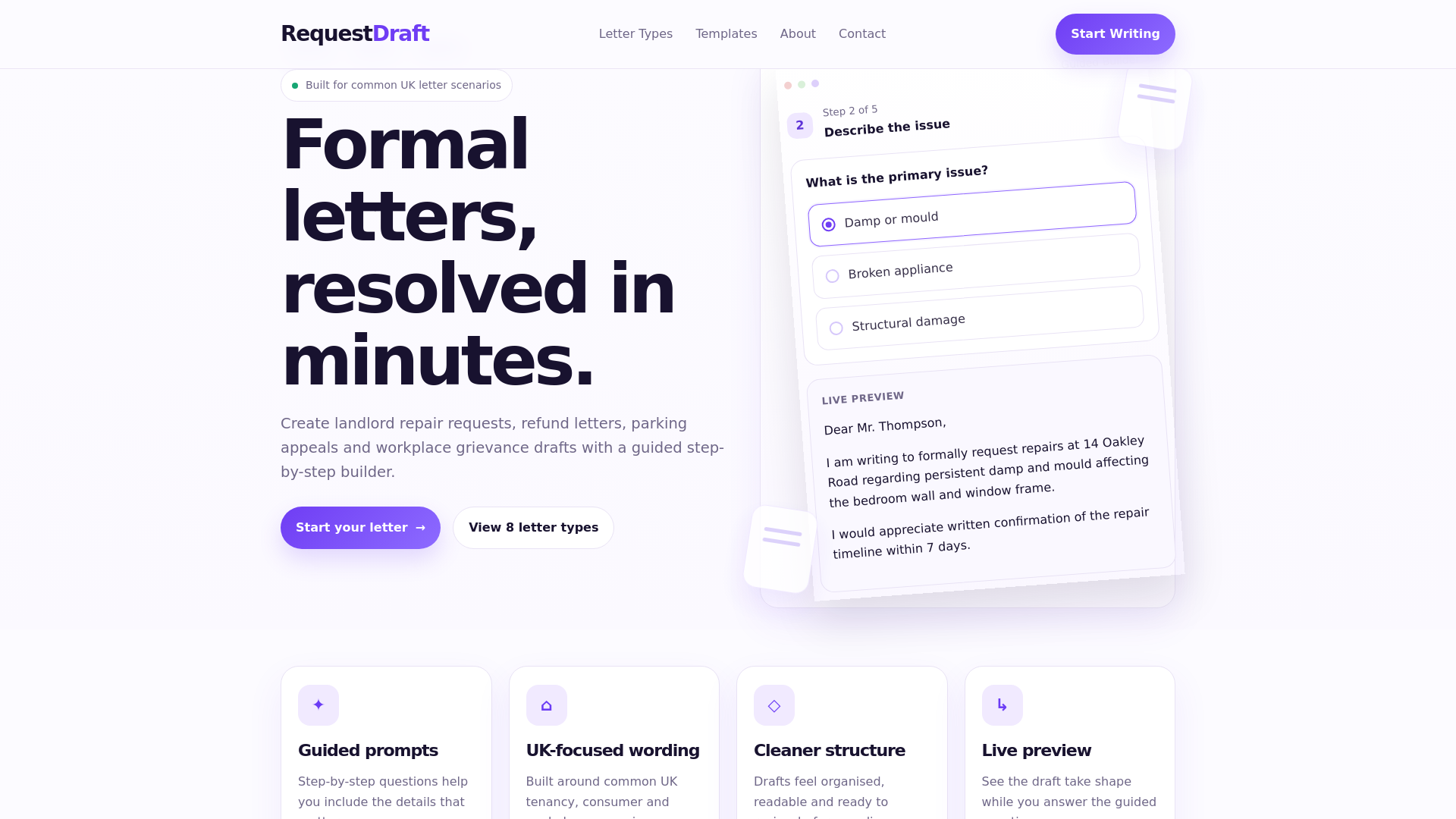 website screenshot of https://requestdraft.com/