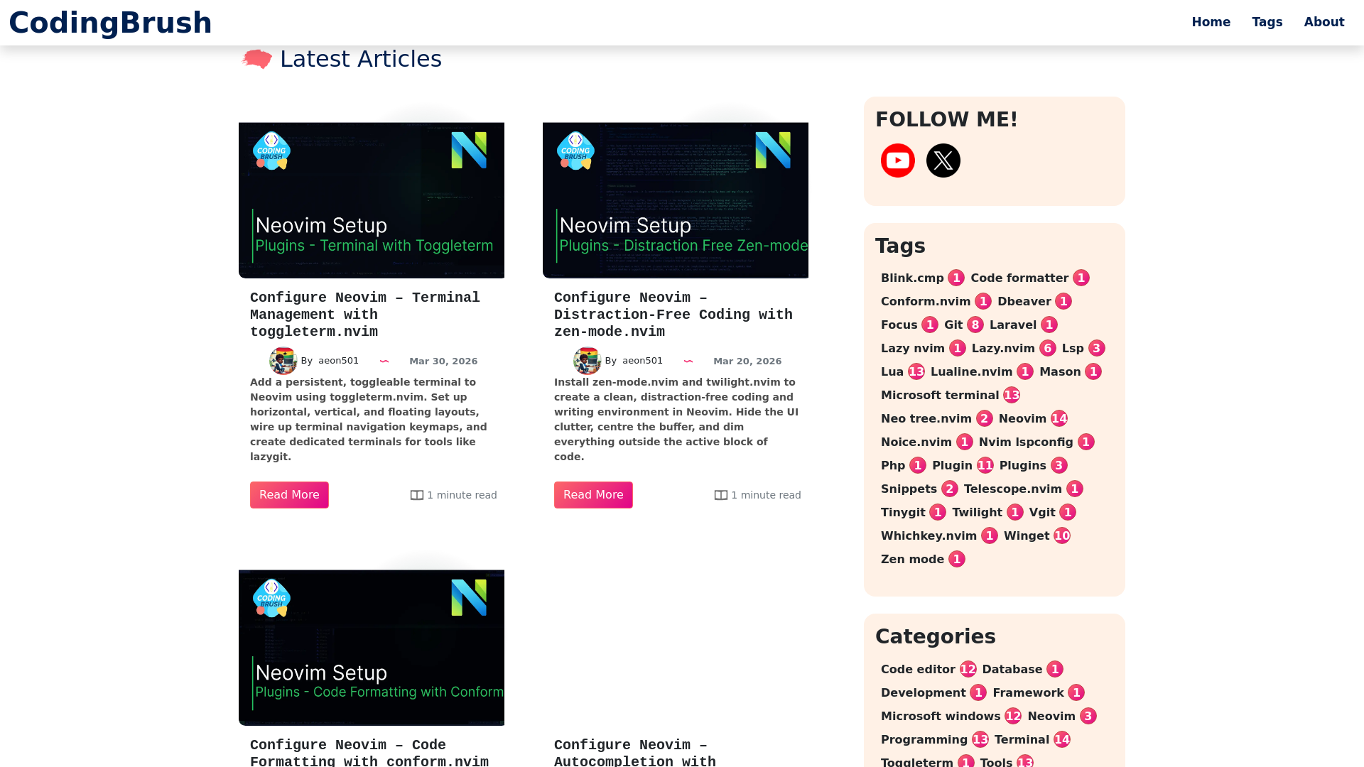 website screenshot of https://codingbrush.com/