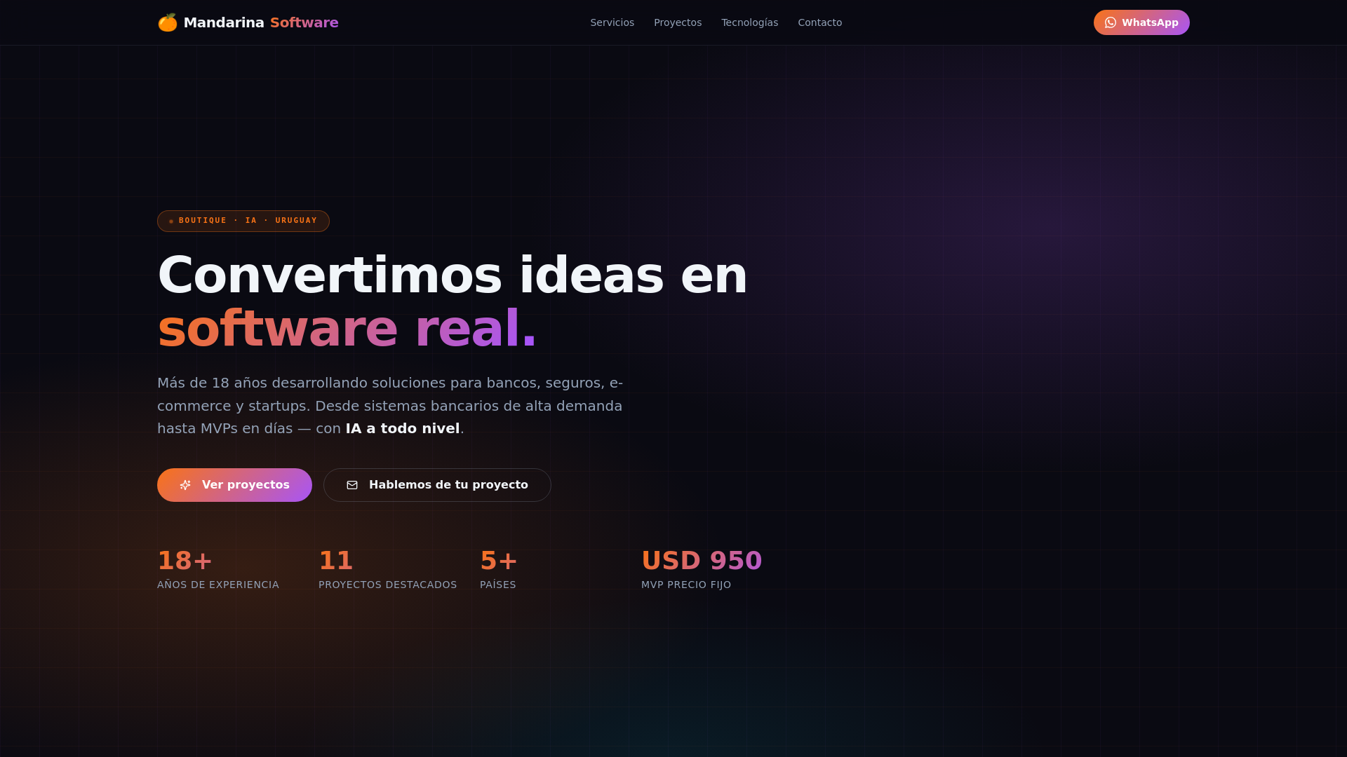 website screenshot of https://mandarinasoftware.uy/